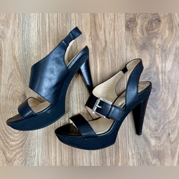 Michael Kors Black Leather Platform Slingback Heels Size 7.5M EUC - Picture 1 of 6